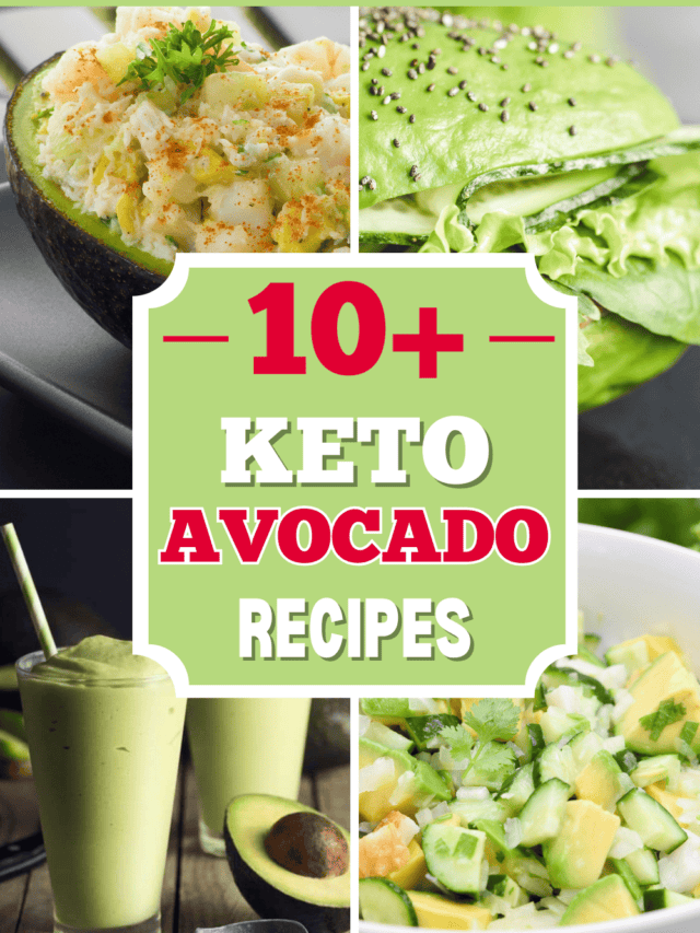 A collage photo of Keto avocado recipes with overelay text