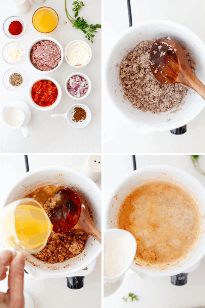 A step-by-step quide to making a vibrant keto beef soup filled with ground beef, spices, and vegetables, ideal for a healthy low-carb meal.